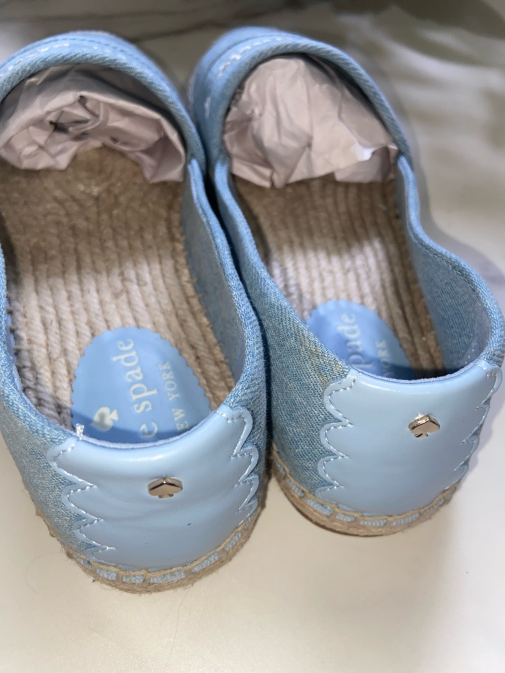 kate spade Light Blue Denim Espadrille Slip-Ons with Embroidered Logo Size 7B - Picture 6 of 15